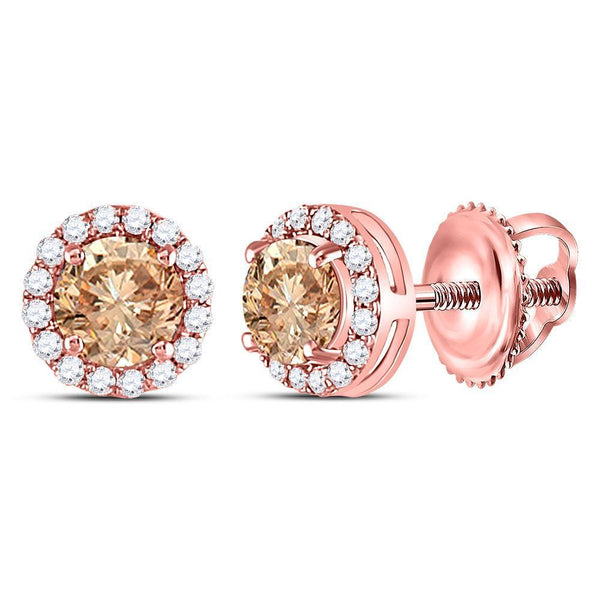 14kt Rose Gold Women's Brown Color Enhanced Diamond Stud Earrings 1.00 Cttw-Gold & Diamond Earrings-JadeMoghul Inc.