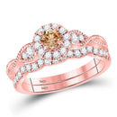 14kt Rose Gold Women's Brown Diamond Bridal or Engagement Ring Band Set 3/4 Cttw-Gold & Diamond Wedding Jewelry-JadeMoghul Inc.