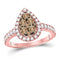 14kt Rose Gold Women's Cognac-brown Color Enhanced Diamond Teardrop Cluster Ring 1.00 Cttw-Gold & Diamond Rings-JadeMoghul Inc.