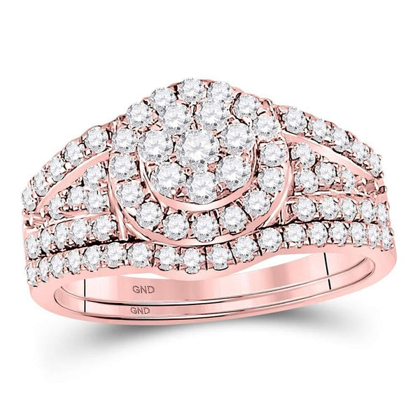 14kt Rose Gold Women's Diamond Cluster Bridal or Engagement Ring Band Set 1.00 Cttw-Gold & Diamond Wedding Jewelry-JadeMoghul Inc.