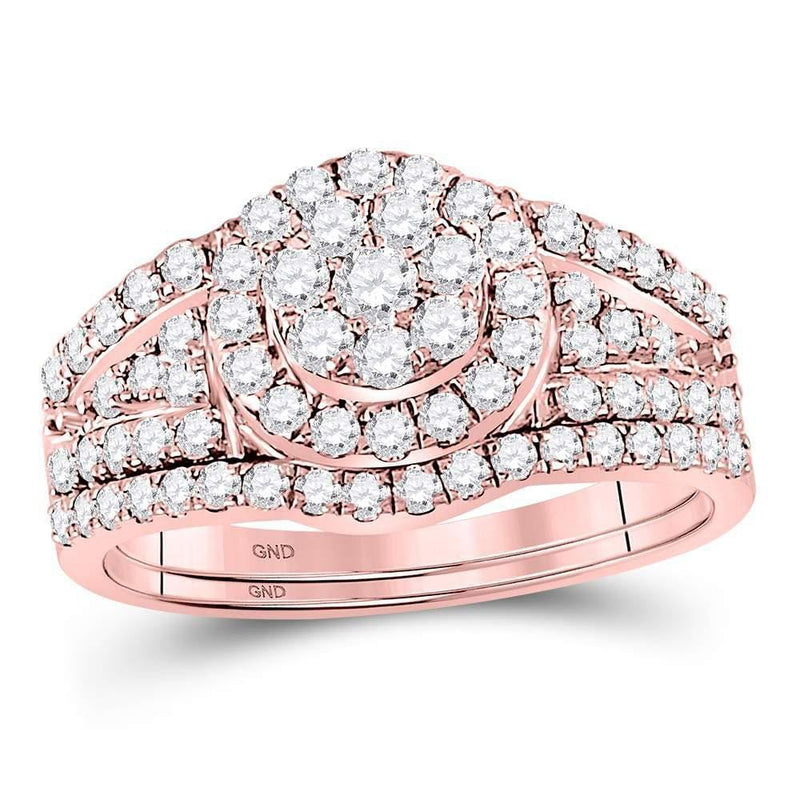 14kt Rose Gold Women's Diamond Cluster Bridal or Engagement Ring Band Set 1.00 Cttw-Gold & Diamond Wedding Jewelry-JadeMoghul Inc.