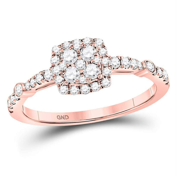 14kt Rose Gold Women's Diamond Cluster Engagement Ring-Gold & Diamond Wedding Jewelry-JadeMoghul Inc.