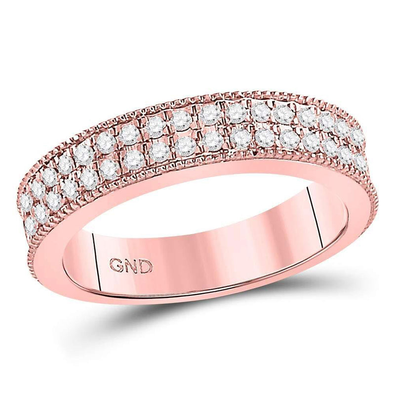 14kt Rose Gold Women's Diamond Double Row Pave Band Ring 1/2 Cttw-Gold & Diamond Rings-JadeMoghul Inc.