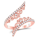 14kt Rose Gold Women's Diamond Flourished Bypass Heart Band Ring-Rings And Bands-JadeMoghul Inc.