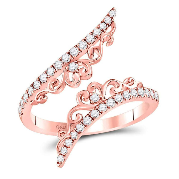 14kt Rose Gold Women's Diamond Flourished Bypass Heart Band Ring-Rings And Bands-JadeMoghul Inc.