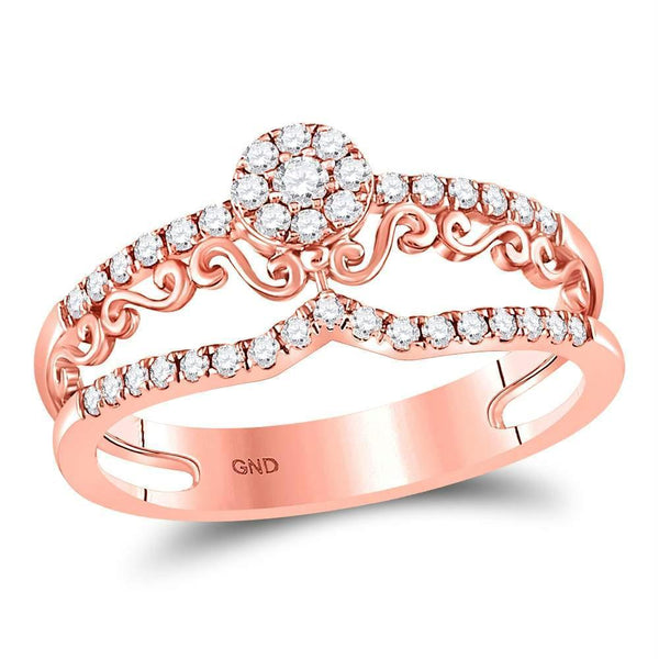 14kt Rose Gold Women's Diamond Flourished Cluster Band Ring-Rings And Bands-JadeMoghul Inc.