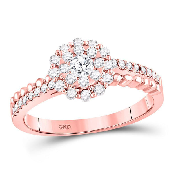 14kt Rose Gold Women's Diamond Solitaire Beaded ridal Wedding Engagement Ring 1/2 Cttw-Gold & Diamond Rings-JadeMoghul Inc.
