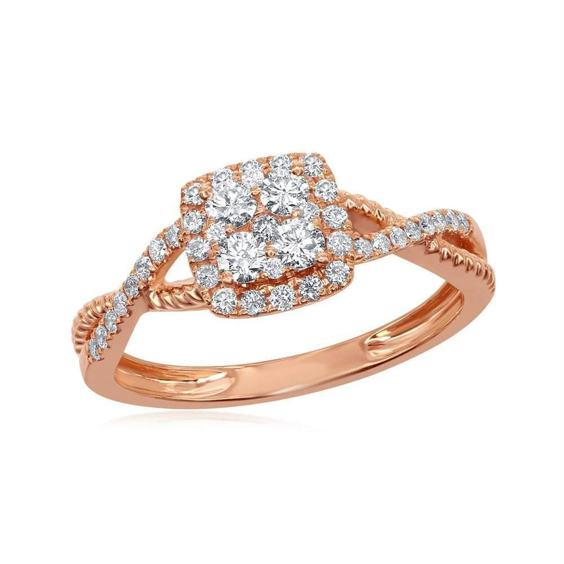 14kt Rose Gold Women's Diamond Square Cluster Twist Ring-Rings And Bands-JadeMoghul Inc.