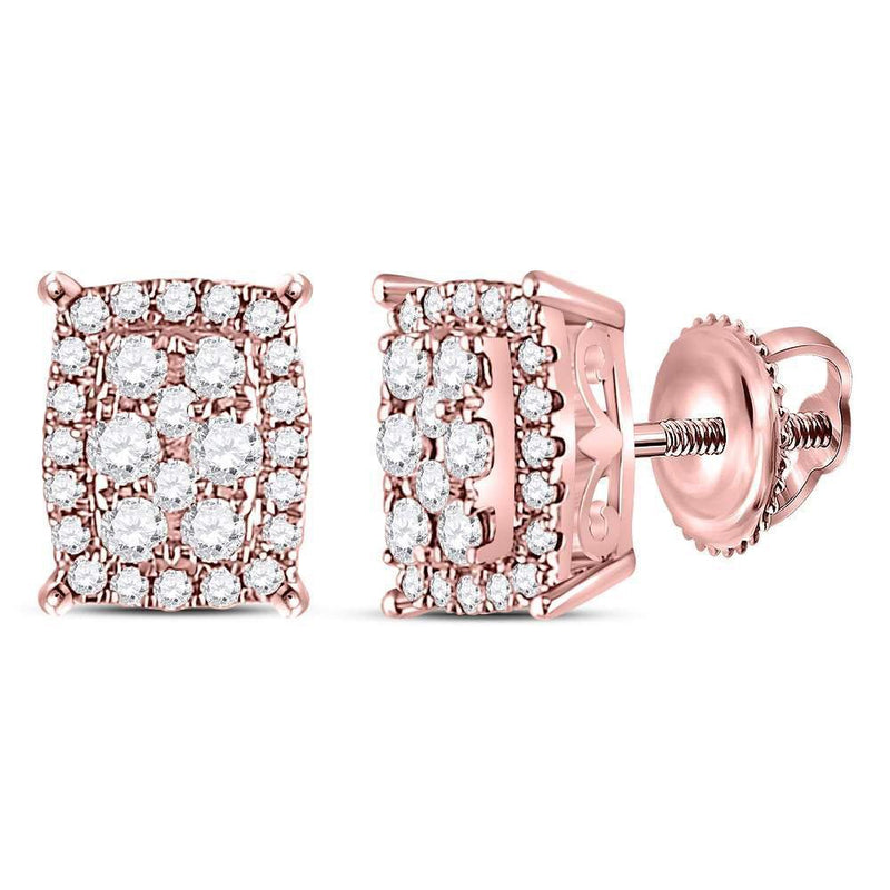 14kt Rose Gold Women's Diamond Vertical Rectangle Cluster Earrings 1/4 Cttw-Gold & Diamond Earrings-JadeMoghul Inc.