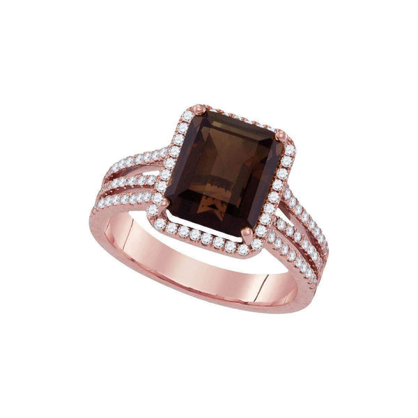 14kt Rose Gold Women's Emerald-cut Smoky Quartz Diamond Solitaire Ring 3-3/4 Cttw - FREE Shipping (US/CAN)-Rings And Bands-8-JadeMoghul Inc.