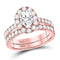 14kt Rose Gold Women's Oval Diamond Bridal or Engagement Ring Band Set 1-7/8 Cttw-Gold & Diamond Wedding Jewelry-JadeMoghul Inc.