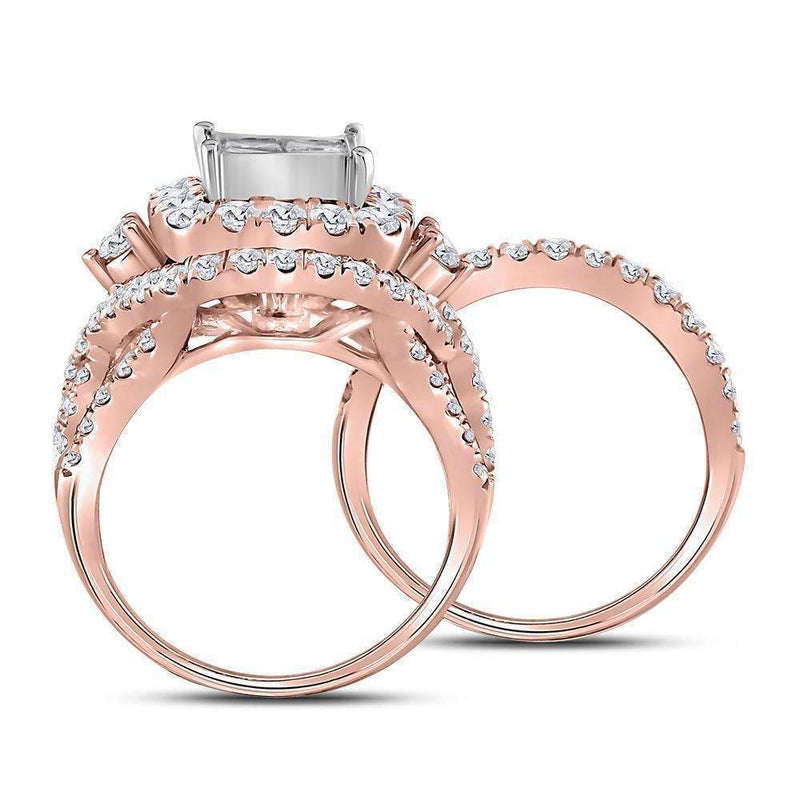 14kt Rose Gold Women's Princess Diamond Cluster Bridal Wedding Engagement Ring Band Set 3-1/3 Cttw - FREE Shipping (US/CAN)-Gold & Diamond Wedding Ring Sets-6-JadeMoghul Inc.