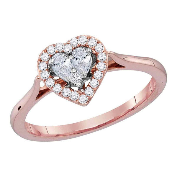 14kt Rose Gold Women's Princess Diamond Heart Love Ring 1/4 Cttw-Gold & Diamond Rings-JadeMoghul Inc.