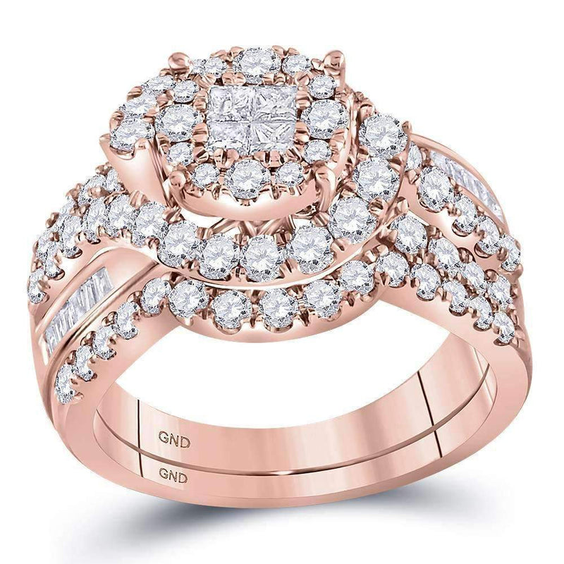 14kt Rose Gold Women's Princess Round Diamond Soleil Bridal Wedding Engagement Ring Band Set 1-3/4 Cttw - FREE Shipping (US/CAN)-Gold & Diamond Wedding Ring Sets-5.5-JadeMoghul Inc.