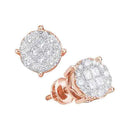 14kt Rose Gold Women's Princess Round Diamond Soleil Cluster Earrings 1-2 Cttw - FREE Shipping (US/CAN)-Gold & Diamond Earrings-JadeMoghul Inc.