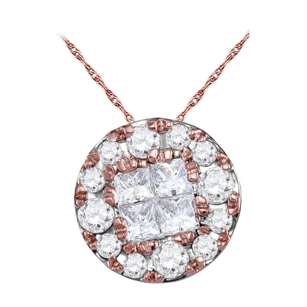 14kt Rose Gold Womens Princess Round Diamond Soleil Cluster Pendant 1-4 Cttw-Gold & Diamond Pendants & Necklaces-JadeMoghul Inc.