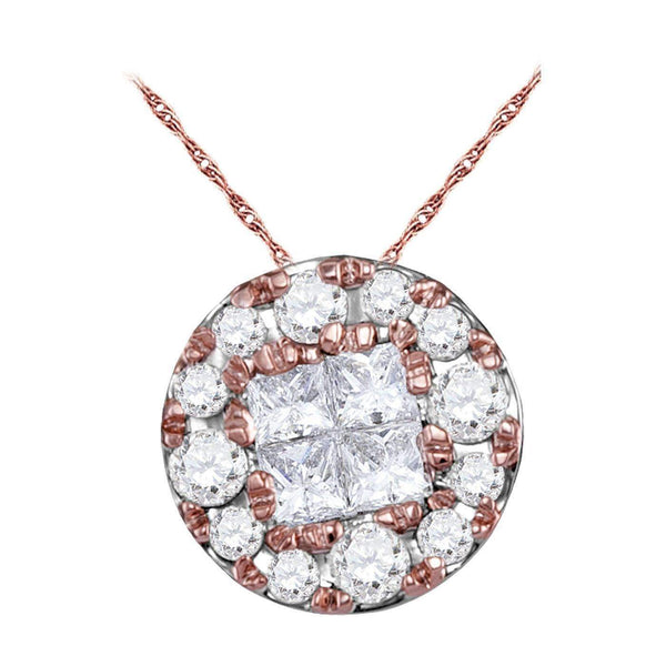 14kt Rose Gold Womens Princess Round Diamond Soleil Cluster Pendant 1-4 Cttw-Gold & Diamond Pendants & Necklaces-JadeMoghul Inc.