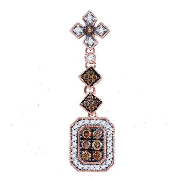 14kt Rose Gold Womens Round Brown Color Enhanced Diamond Fashion Pendant 1-2 Cttw-Gold & Diamond Pendants & Necklaces-JadeMoghul Inc.