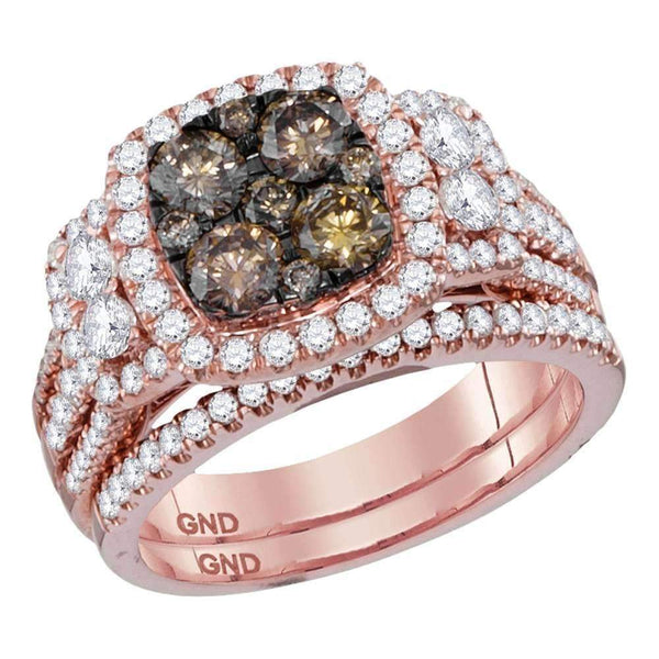 14kt Rose Gold Women's Round Brown Diamond Bridal Wedding Engagement Ring Band Set 2.00 Cttw - FREE Shipping (US/CAN)-Gold & Diamond Wedding Ring Sets-5-JadeMoghul Inc.