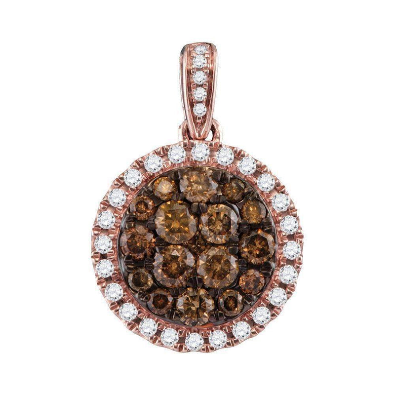 14kt Rose Gold Women's Round Brown Diamond Circle Cluster Pendant 1.00 Cttw - FREE Shipping (US/CAN)-Gold & Diamond Pendants & Necklaces-JadeMoghul Inc.