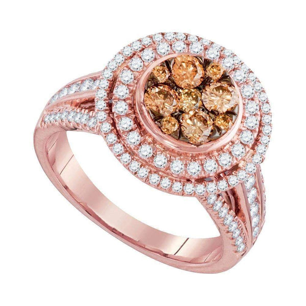 14kt Rose Gold Women's Round Brown Diamond Cluster Bridal Wedding Engagement Ring 1-1/2 Cttw - FREE Shipping (US/CAN)-Gold & Diamond Engagement & Anniversary Rings-5.5-JadeMoghul Inc.