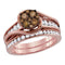 14kt Rose Gold Women's Round Cognac-brown Color Enhanced Diamond Bridal Wedding Engagement Ring Band Set 1 Cttw - FREE Shipping (US/CAN)-Gold & Diamond Wedding Ring Sets-5-JadeMoghul Inc.