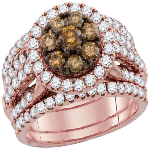 14kt Rose Gold Women's Round Cognac-brown Color Enhanced Diamond Bridal Wedding Engagement Ring Band Set 2 Cttw - FREE Shipping (US/CAN)-Gold & Diamond Wedding Ring Sets-5.5-JadeMoghul Inc.
