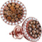14kt Rose Gold Women's Round Cognac-brown Color Enhanced Diamond Circle Frame Cluster Earrings 1.00 Cttw - FREE Shipping (USA/CAN)-Gold & Diamond Earrings-JadeMoghul Inc.