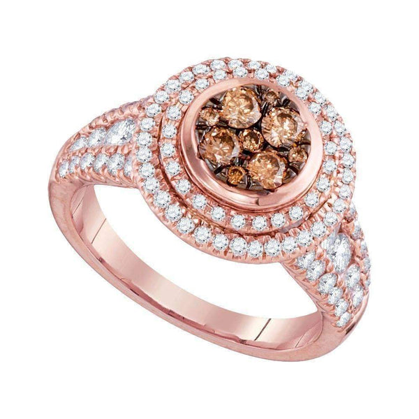 14kt Rose Gold Women's Round Cognac-brown Color Enhanced Diamond Cluster Bridal Wedding Engagement Ring 1-1/2 Cttw - FREE Shipping (US/CAN)-Gold & Diamond Engagement & Anniversary Rings-6-JadeMoghul Inc.