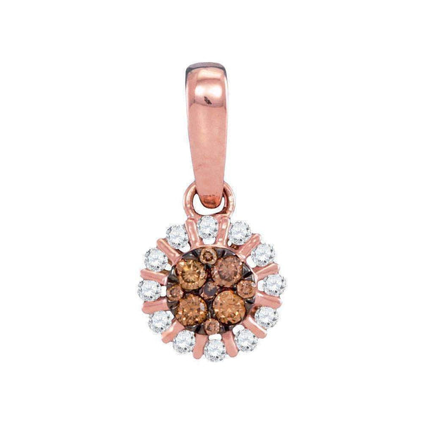 14kt Rose Gold Women's Round Cognac-brown Color Enhanced Diamond Cluster Pendant 1-4 Cttw - FREE Shipping (US/CAN)-Gold & Diamond Pendants & Necklaces-JadeMoghul Inc.