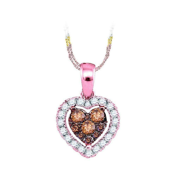 14kt Rose Gold Women's Round Cognac-brown Color Enhanced Diamond Frame Heart Cluster Pendant 1-3 Cttw - FREE Shipping (US/CAN)-Gold & Diamond Pendants & Necklaces-JadeMoghul Inc.