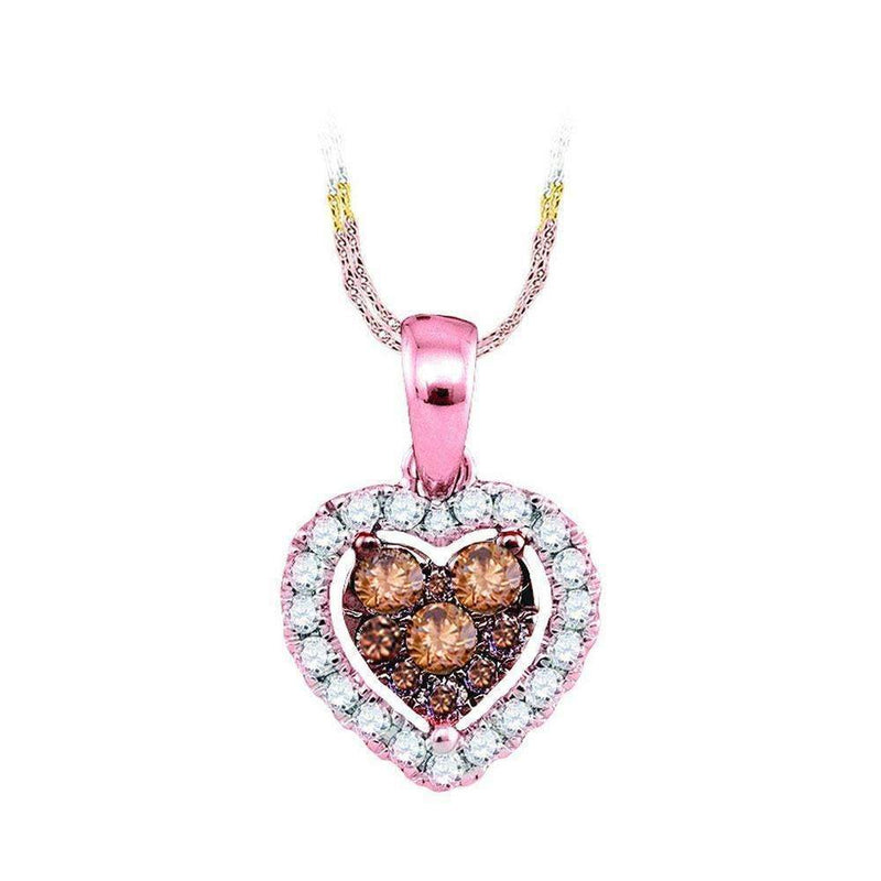 14kt Rose Gold Women's Round Cognac-brown Color Enhanced Diamond Frame Heart Cluster Pendant 1-3 Cttw - FREE Shipping (US/CAN)-Gold & Diamond Pendants & Necklaces-JadeMoghul Inc.