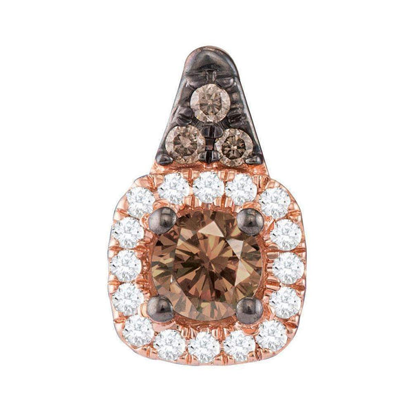 14kt Rose Gold Women's Round Cognac-brown Color Enhanced Diamond Halo Solitaire Pendant 1-4 Cttw - FREE Shipping (US/CAN)-Gold & Diamond Pendants & Necklaces-JadeMoghul Inc.