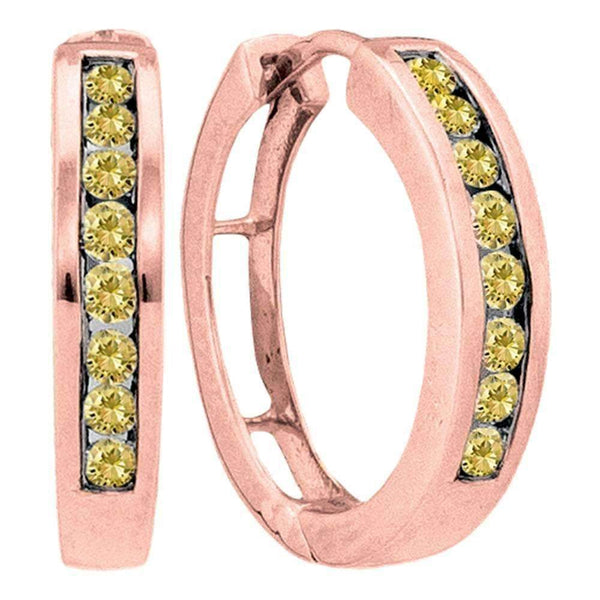 14kt Rose Gold Women's Round Cognac-brown Color Enhanced Diamond Hoop Earrings 1-2 Cttw - FREE Shipping (USA/CAN)-Gold & Diamond Earrings-JadeMoghul Inc.