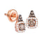 14kt Rose Gold Women's Round Cognac-brown Color Enhanced Diamond Solitaire Square Frame Earrings 3-8 Cttw - FREE Shipping (USA/CAN)-Gold & Diamond Earrings-JadeMoghul Inc.