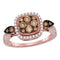14kt Rose Gold Women's Round Cognac-brown Color Enhanced Diamond Square Cluster Bridal Wedding Engagement Ring 5/8 Cttw - FREE Shipping (US/CAN)-Gold & Diamond Engagement & Anniversary Rings-5-JadeMoghul Inc.
