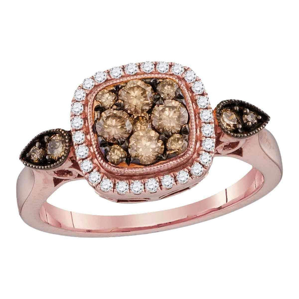 14kt Rose Gold Women's Round Cognac-brown Color Enhanced Diamond Square Cluster Bridal Wedding Engagement Ring 5/8 Cttw - FREE Shipping (US/CAN)-Gold & Diamond Engagement & Anniversary Rings-5-JadeMoghul Inc.