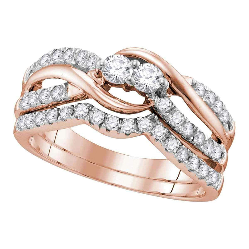 14kt Rose Gold Women's Round Diamond 2-Stone Bridal Wedding Engagement Ring Band Set 3/4 Cttw - FREE Shipping (US/CAN)-Gold & Diamond Wedding Ring Sets-6-JadeMoghul Inc.