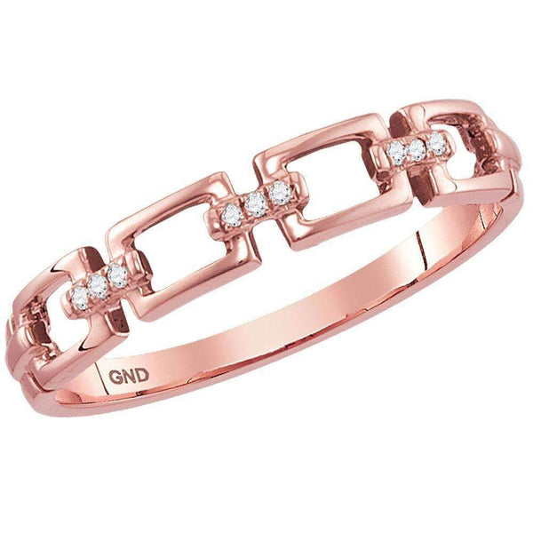 14kt Rose Gold Womens Round Diamond Chain Link Stackable Band Ring .03 Cttw-Gold & Diamond Rings-9.5-JadeMoghul Inc.