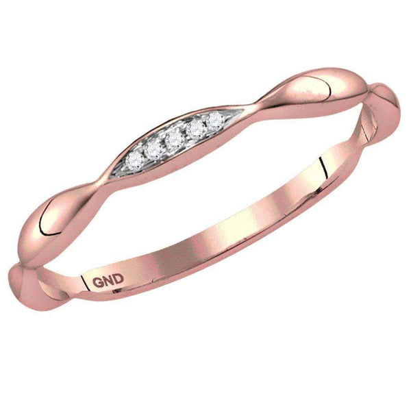 14kt Rose Gold Womens Round Diamond Contoured Stackable Band Ring .02 Cttw-Gold & Diamond Rings-11-JadeMoghul Inc.