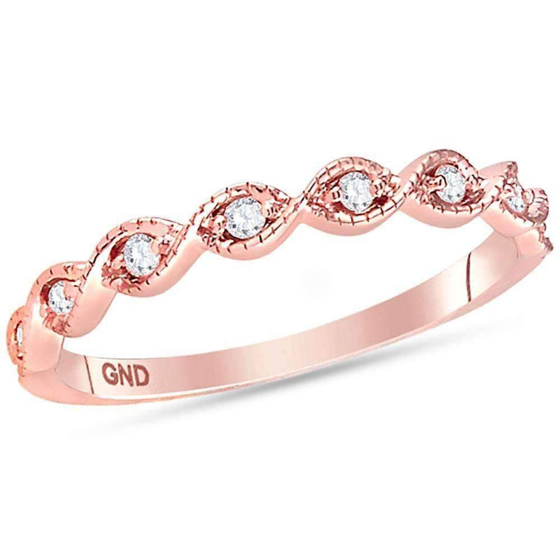 14kt Rose Gold Womens Round Diamond Contoured Stackable Band Ring 1-10 Cttw-Gold & Diamond Rings-JadeMoghul Inc.