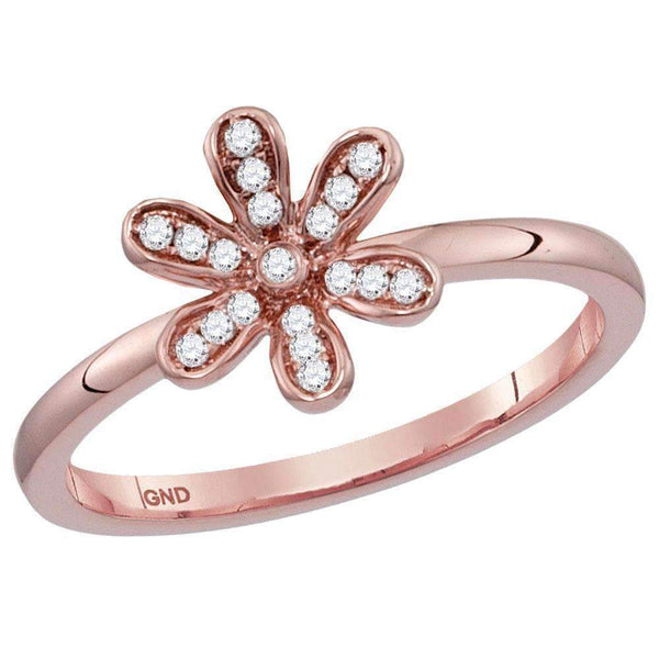 14kt Rose Gold Women's Round Diamond Flower Floral Stackable Band Ring 1/10 Cttw - FREE Shipping (US/CAN)-Gold & Diamond Rings-5-JadeMoghul Inc.