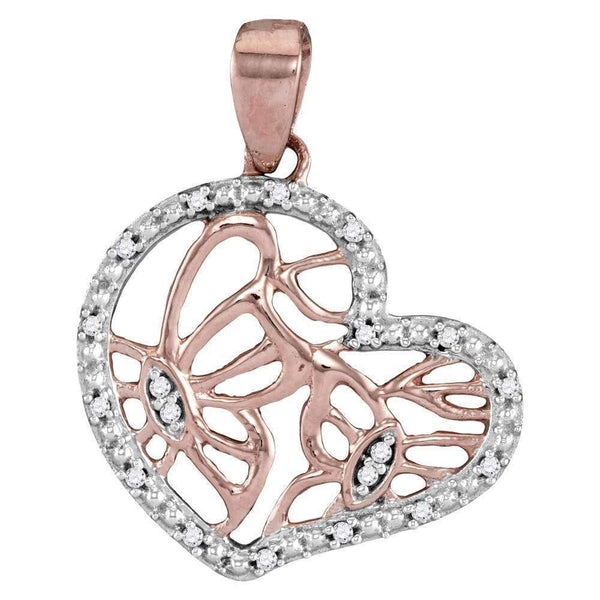 14kt Rose Gold Women's Round Diamond Heart Butterfly Pendant 1-20 Cttw - FREE Shipping (US/CAN)-Gold & Diamond Pendants & Necklaces-JadeMoghul Inc.
