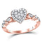 14kt Rose Gold Womens Round Diamond Heart Cluster Ring 1/3 Cttw-Gold & Diamond Heart Rings-5-JadeMoghul Inc.