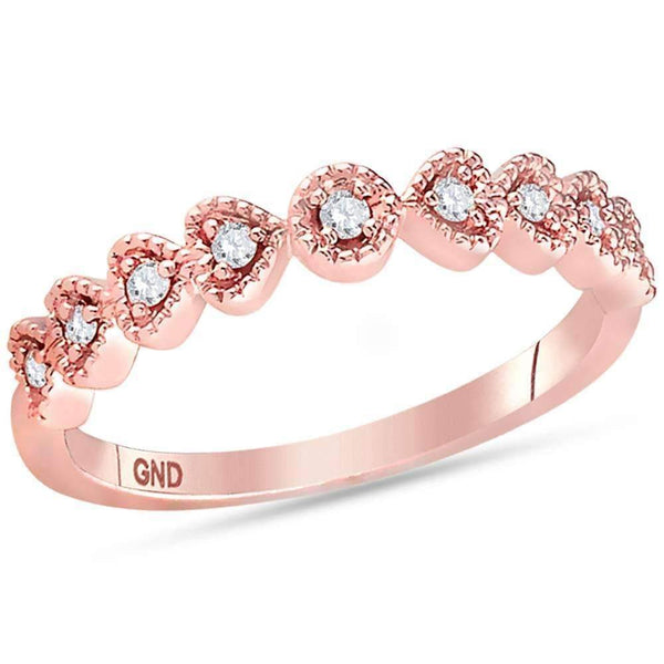 14kt Rose Gold Women's Round Diamond Heart Stackable Band Ring 1-10 Cttw - FREE Shipping (US/CAN)-Gold & Diamond Rings-JadeMoghul Inc.