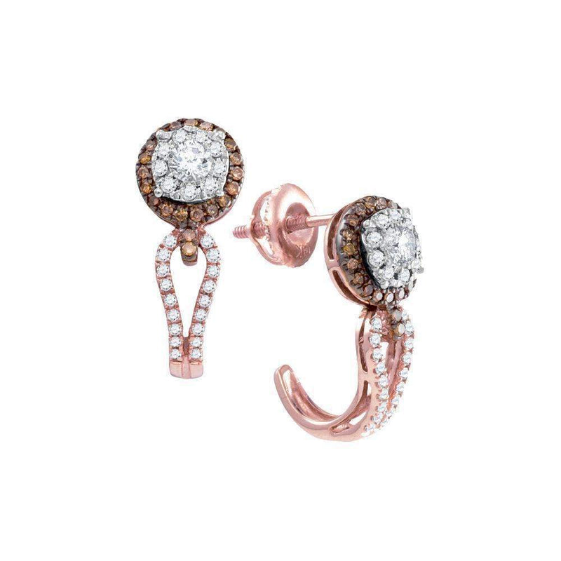 14kt Rose Gold Women's Round Diamond J Half Hoop Cluster Earrings 3-4 Cttw - FREE Shipping (USA/CAN)-Gold & Diamond Earrings-JadeMoghul Inc.