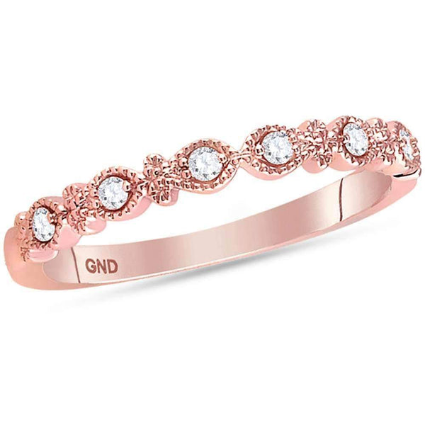 14kt Rose Gold Womens Round Diamond Milgrain Stackable Band Ring 1-10 Cttw-Gold & Diamond Rings-JadeMoghul Inc.
