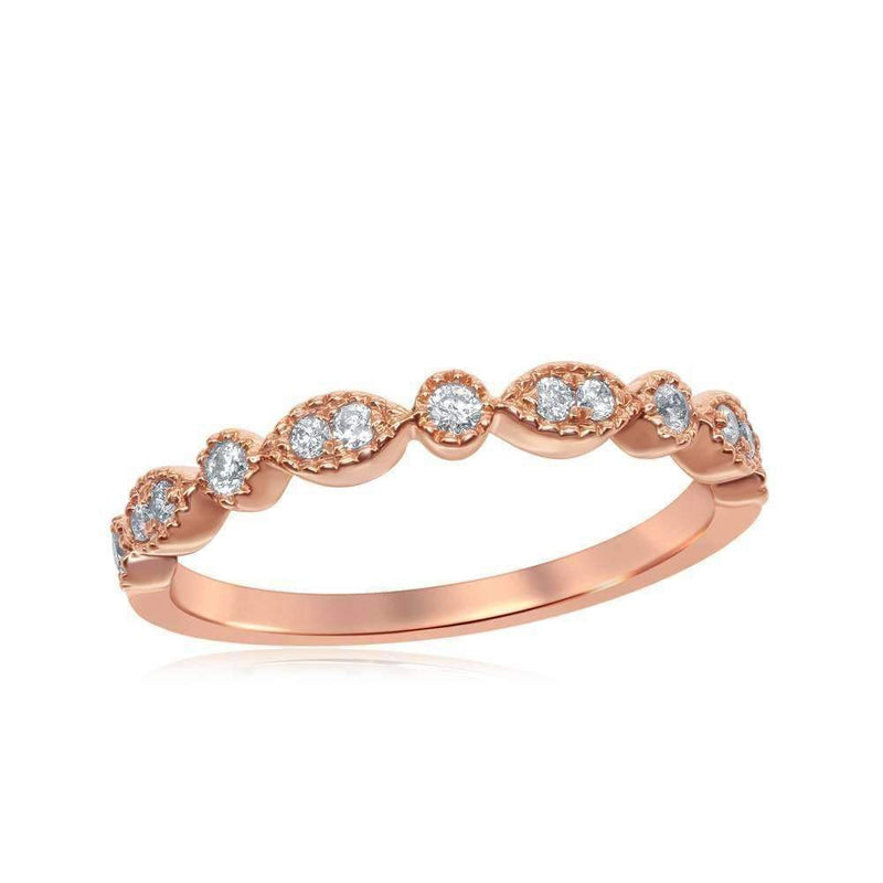 14kt Rose Gold Women's Round Diamond Milgrain Stackable Band Ring 1-6 Cttw - FREE Shipping (US/CAN)-Rings And Bands-JadeMoghul Inc.
