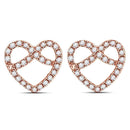 14kt Rose Gold Womens Round Diamond Pretzel Heart Stud Earrings 1-6 Cttw-Gold & Diamond Earrings-JadeMoghul Inc.