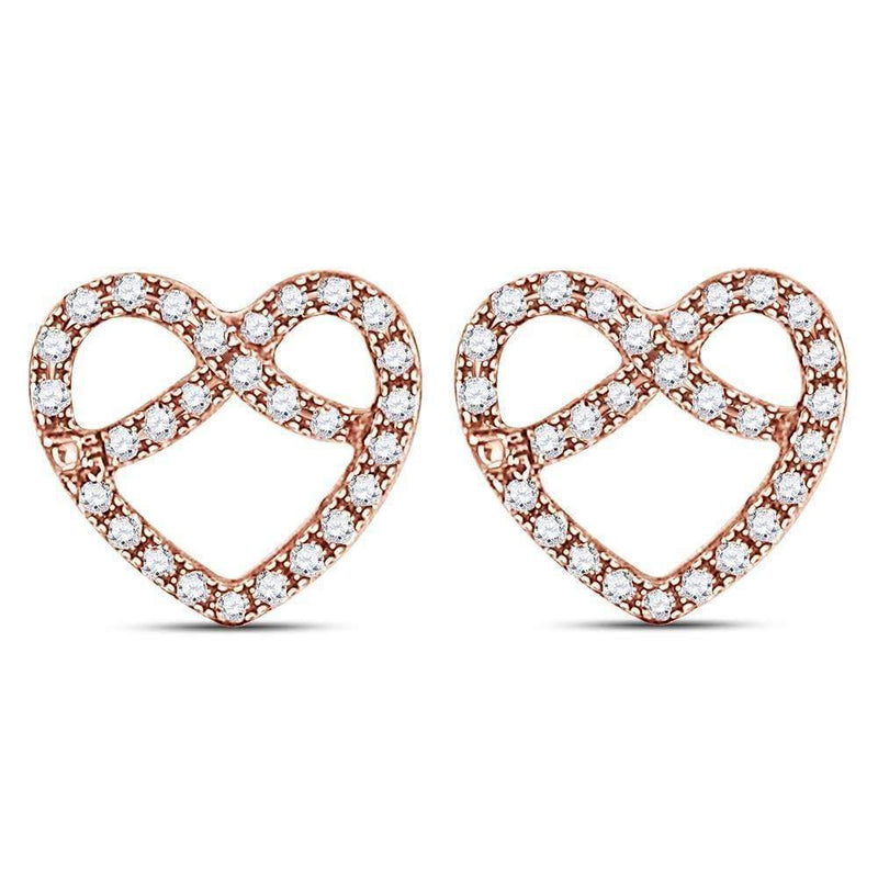 14kt Rose Gold Womens Round Diamond Pretzel Heart Stud Earrings 1-6 Cttw-Gold & Diamond Earrings-JadeMoghul Inc.